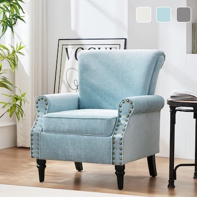 Mid-Century Modern Upholstered Accent chair with Solid Wood Legs