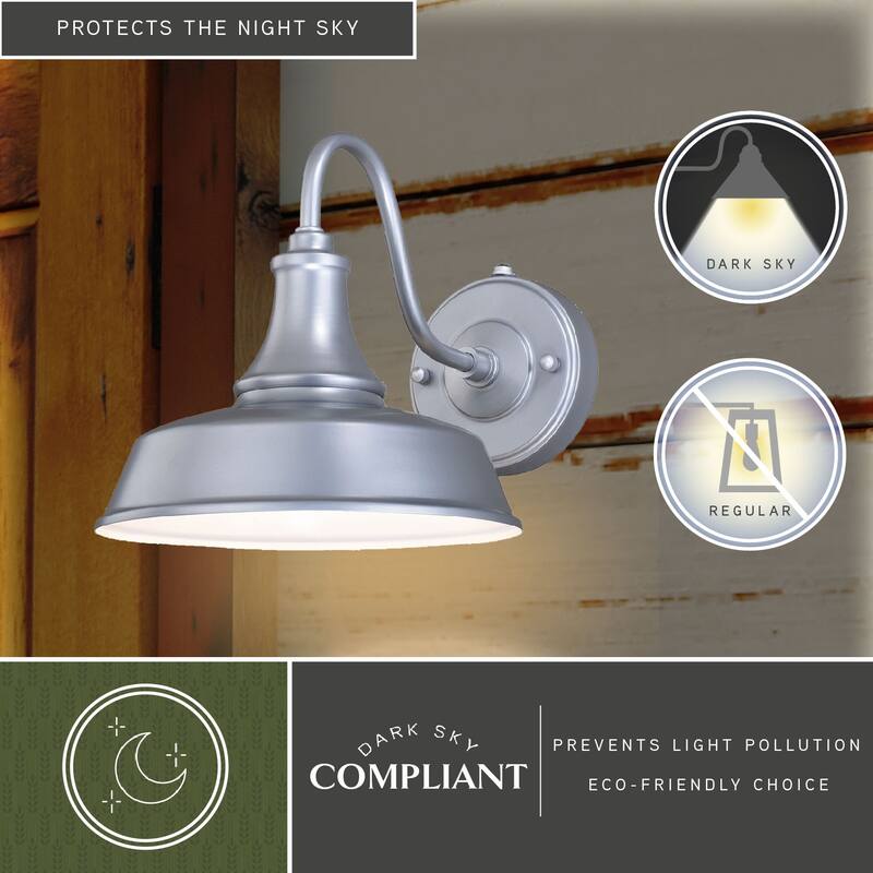 Dorado 1 Light Dusk to Dawn Silver White Farmhouse Barn Dome Outdoor Wall Lantern - 9-in W x 9-in H x 13.25-in D