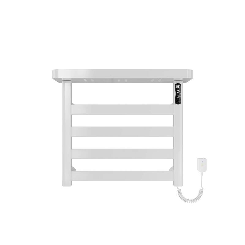 4-Bar Smart Electric Towel Warmer Wall-Mounted with Adjustable Temperature, Timer, Touch LED Display & Shelf