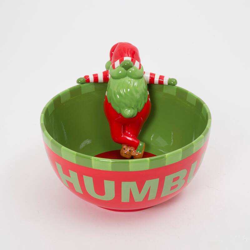 10 Inch Dolomite Bah Humbug Holiday Gnome Bowl