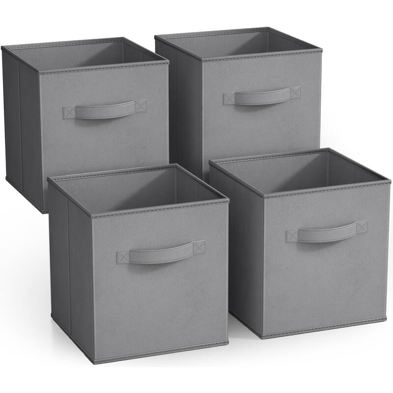 Sorbus Collapsible Cube Fabric Storage Bins (10.5" x 10.5"), 4 Pack - Grey