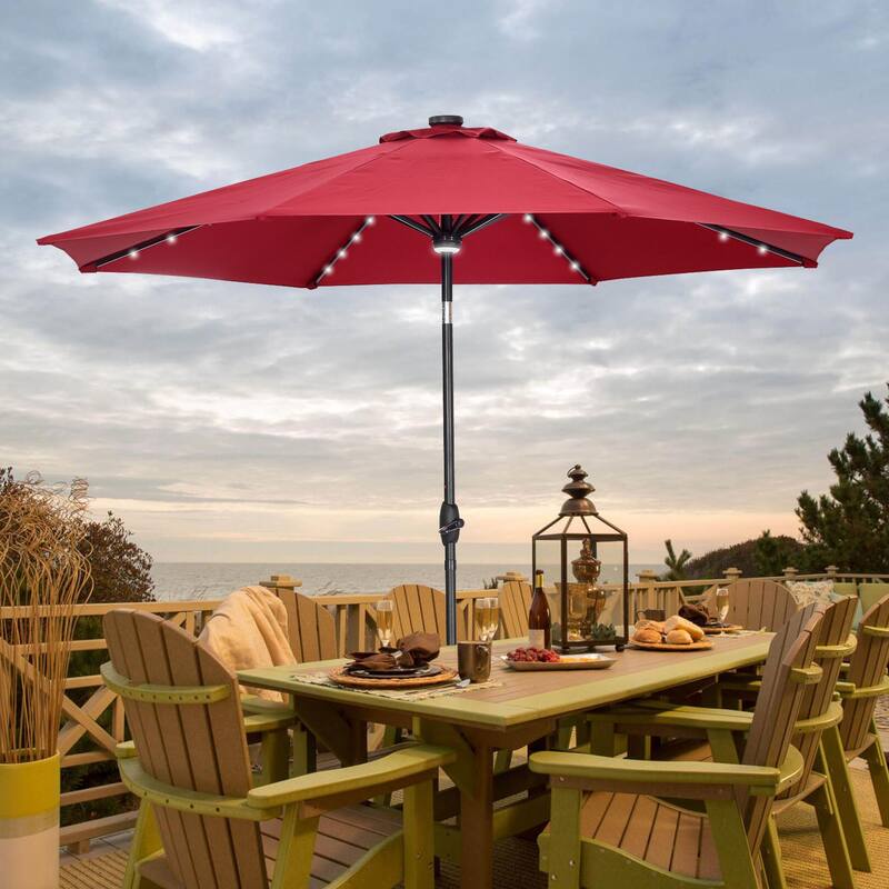 Ainfox 10ft Patio Umbrella with Lights without Base Outdoor Solar Umbrella - Red