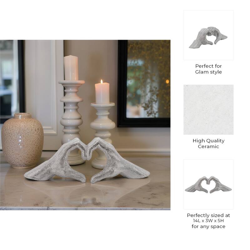 Modern Stone Ceramic Decorative Hand Heart Sculpture