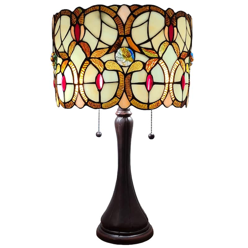 Tiffany Style Table Lamp Floral 21" Tall Stained Glass Tan Decor Night Stand Bedroom Handmade Gift AM335TL10 Amora Lighting