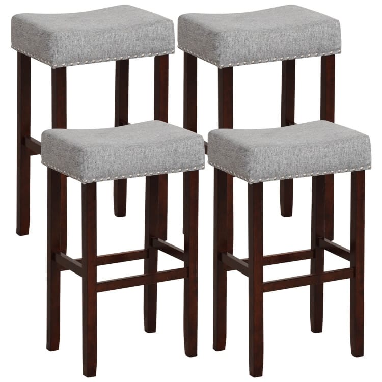 2 Set of 29 Inch Height Upholstered Bar Stool with Solid Rubber Wood Legs and Footrest - 17" x 13" x 29.5" (L x W x H)