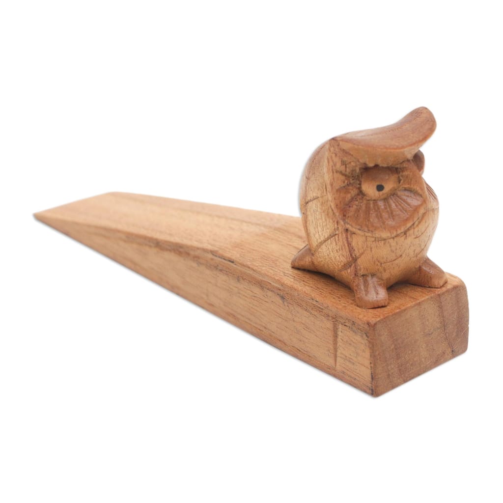 Novica Handmade Mysterious Brown Owl Wood Door Stop