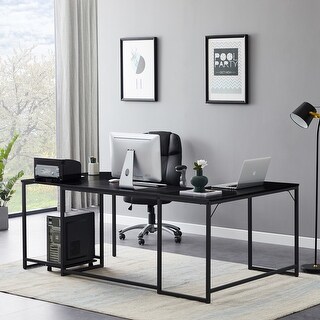 Nestfair U-shaped Home Office Desk with CPU Stand (Black)