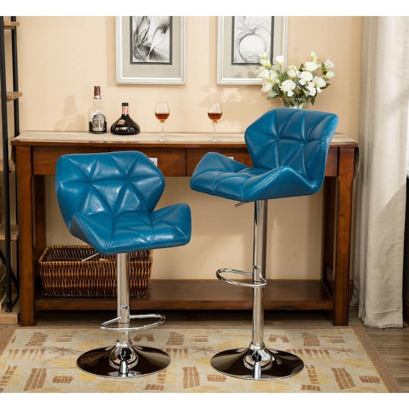 Roundhill Furniture Glasgow Height-adjustable Tufted Faux Leather Bar Stools (Set of 2) - Blue