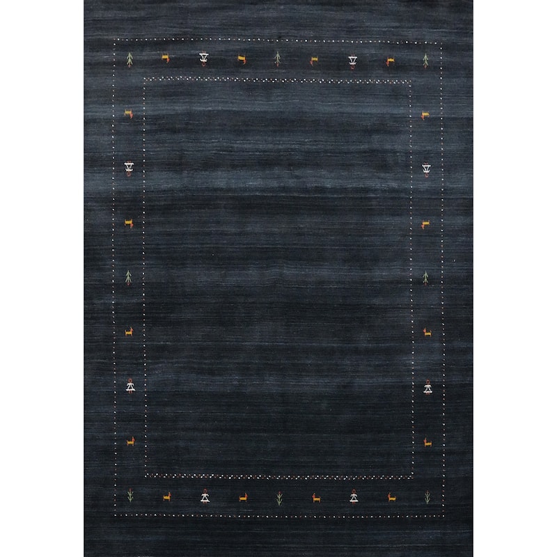 Hand Knotted Oriental 100% Wool Carpet Tribal Animal Pictorial Navy Blue & Blues Gabbeh Area Rug - 9' 8'' X 8' 1''