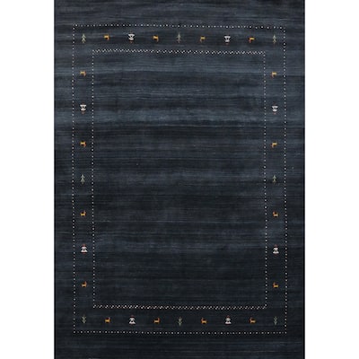 Hand Knotted Oriental 100% Wool Carpet Tribal Animal Pictorial Navy Blue & Blues Gabbeh Area Rug - 9' 8'' X 8' 1''