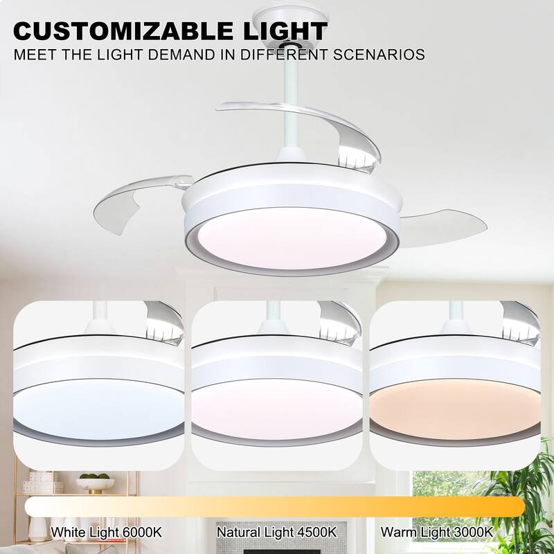 Oaks Aura Modern 36in. LED Light Memory Retractable Ceiling Fan with Light, 6-Speed,Dc Motor Technology, Remote Control