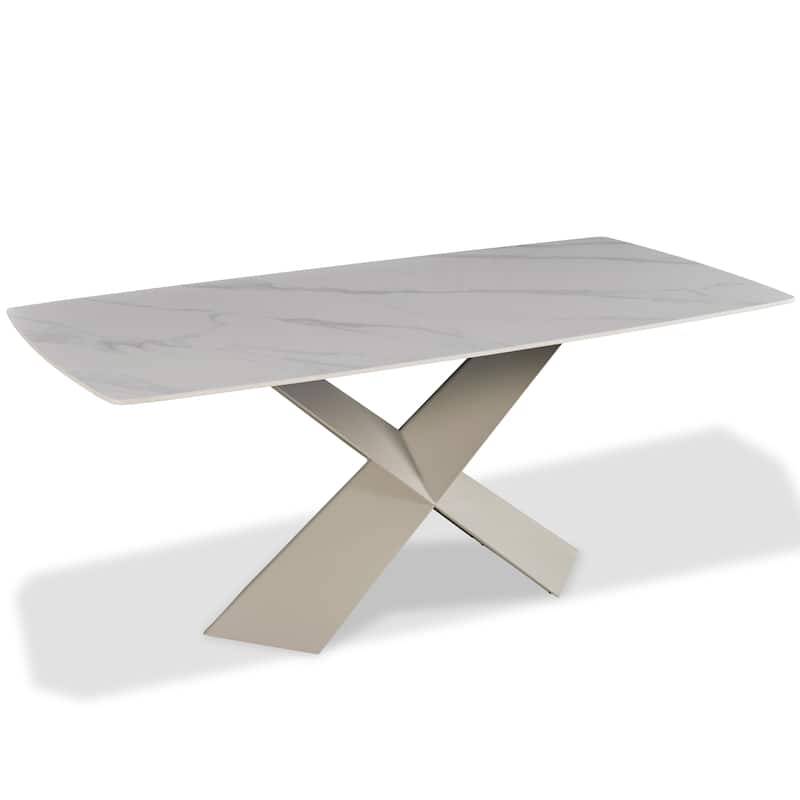 Furniture of America Thalassa Modern White Ceramic Top X-Shaped Base Dining Table - Brown