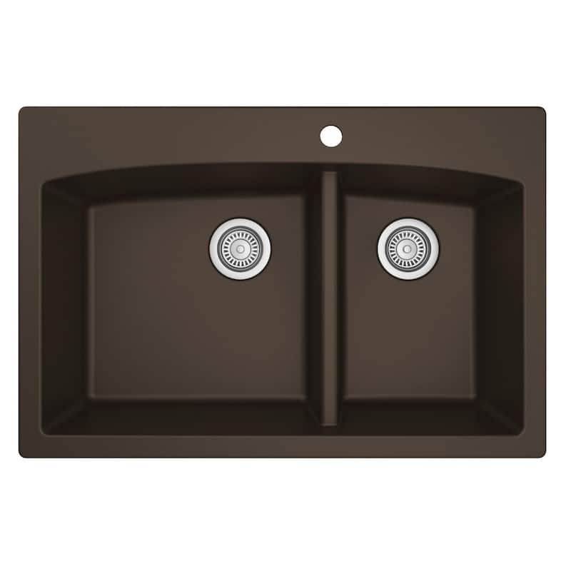 Karran Drop-In Quartz Double Bowl Kitchen Sink - Brown