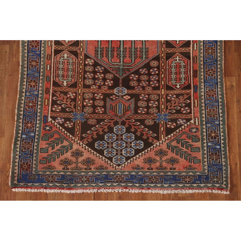 Brown Bakhtiari Persian Vintage Runner Rug Handmade Wool Carpet - 3'10"x 9'6"