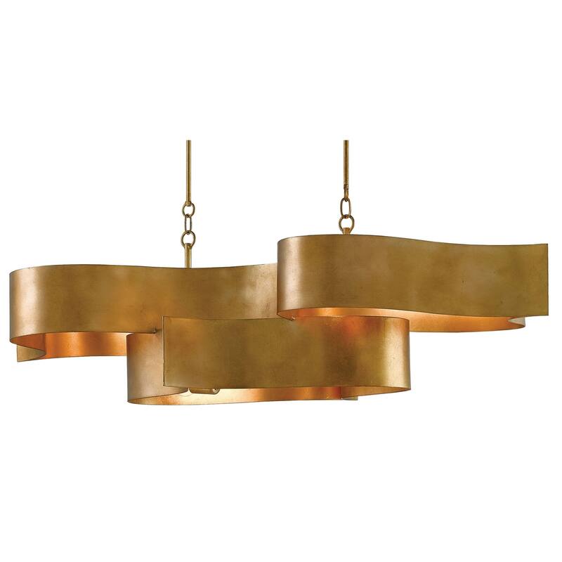 Currey & Company Grand Lotus Gold Oval Chandelier - 13.25"h x 50.5"w x 23.5"d - 13.25"h x 50.5"w x 23.5"d - Antique Gold Leaf
