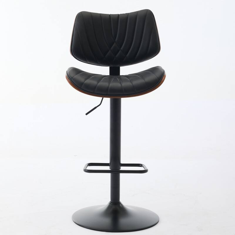 Mid-Century Modern Swivel Bar Stool - Walnut Finish & Faux Leather, Adjustable Counter Height