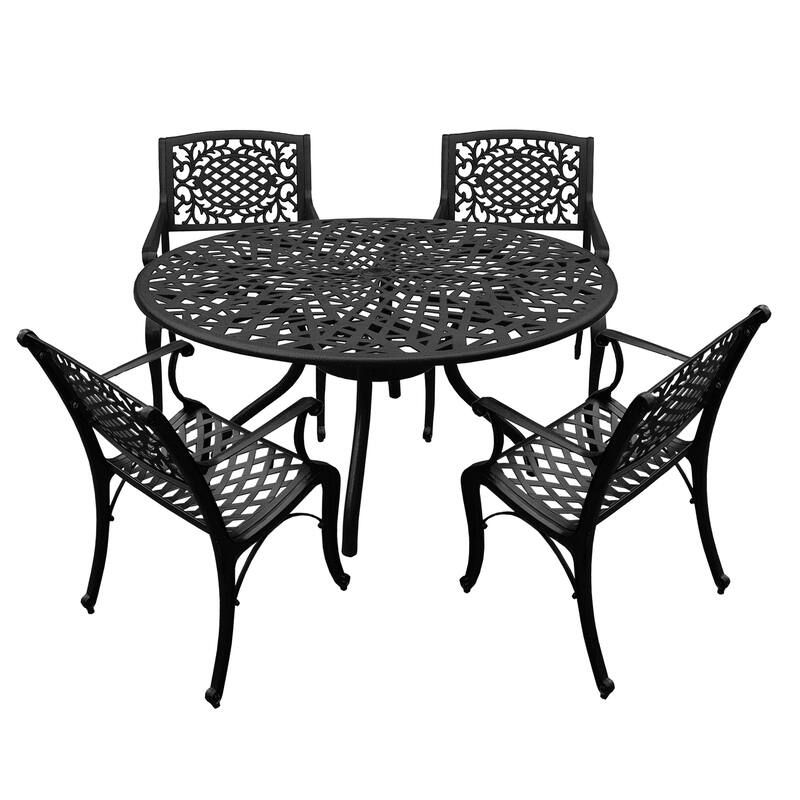 Modern Ornate Outdoor Mesh Aluminum 48in Round Patio Dining Set with