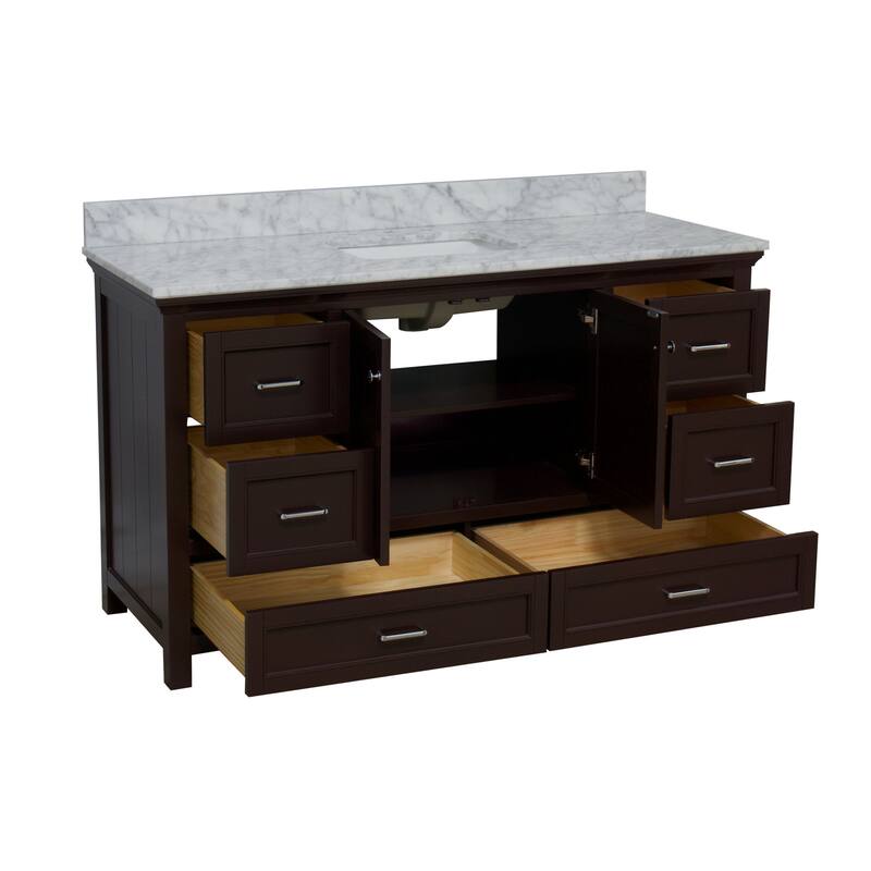 KitchenBathCollection Paige 60" Single Bathroom Vanity with Carrara Marble Top