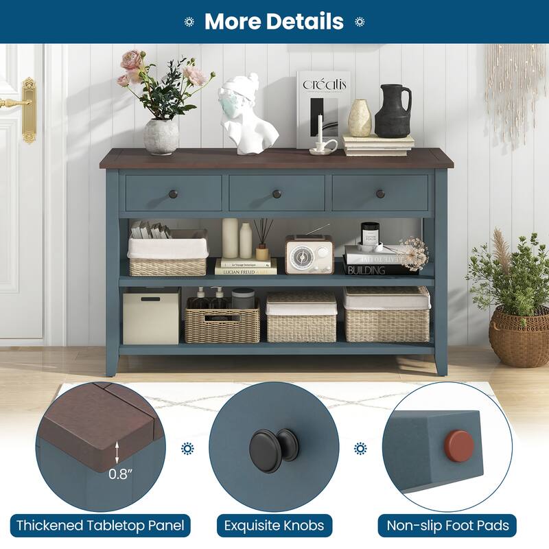 Gymax 50'' Farmhouse Entryway Table w/3 Storage Drawers and 2 Open