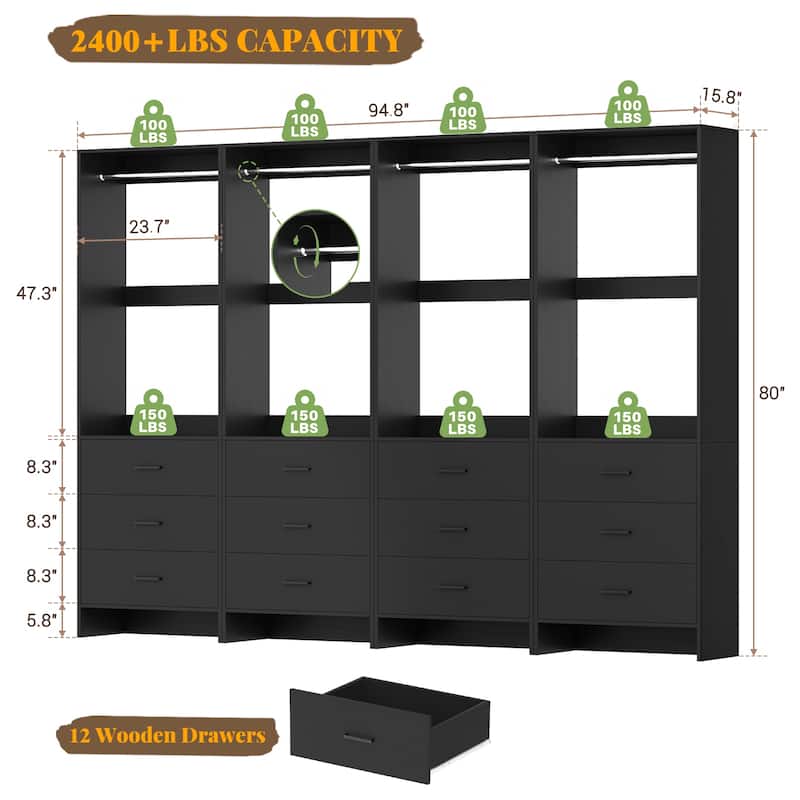 Cimly Freestanding Closet Sytem, Closet Organizer Wardrobe for Walk-in and Reach-in Closet