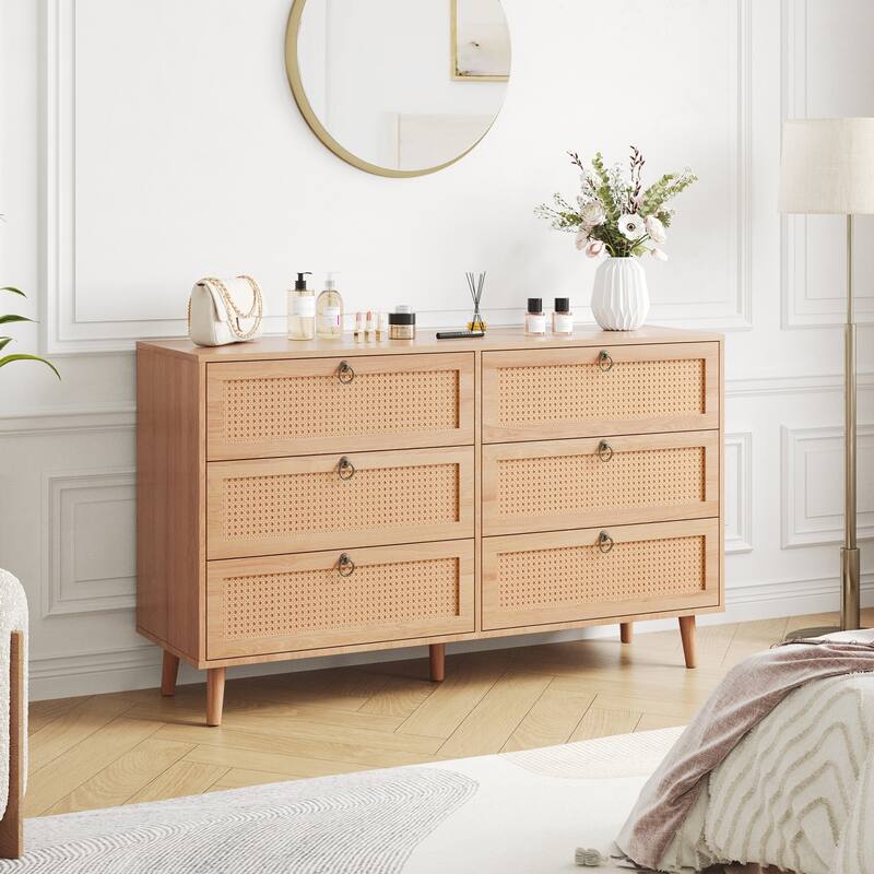 Modern Dresser Drawer Chest, 6 Drawer Double Dresser for Bedroom, Chest of Dressers