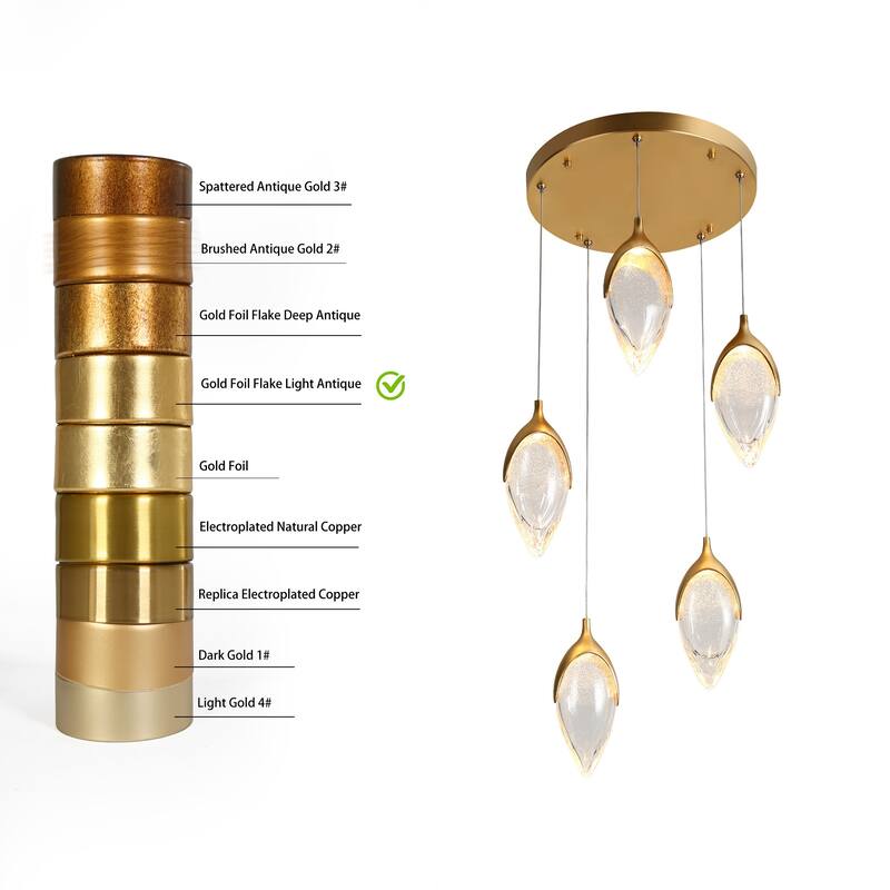 Modern LED Gold 5-Light Cluster Chandelier Island Lights for Kitchen Island Stairwell