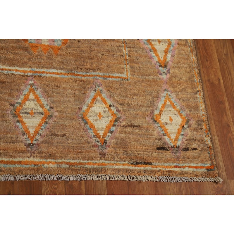 Moroccan Oriental Area Rug Hand-Knotted Brown Modern Wool Carpet - 7'0" x 9'6"