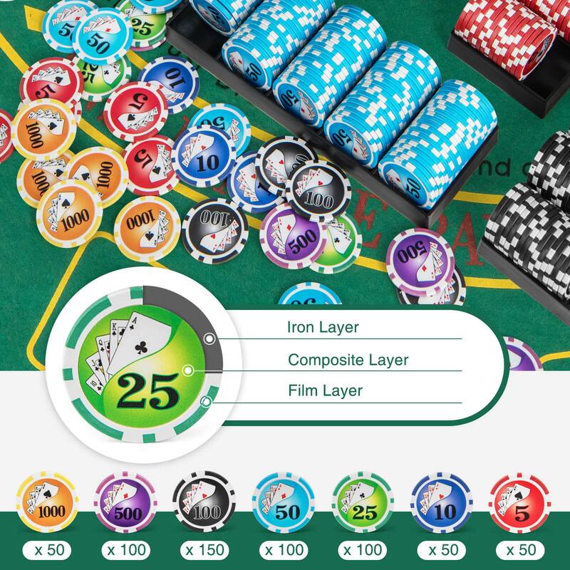 Costway Texas Holdem Poker Chip Set with 600 Pieces Chips 2 Deck of - See Details