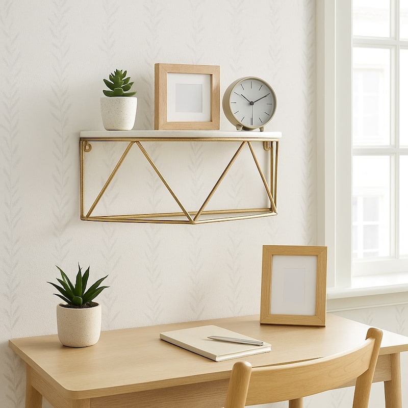 Wood Metal Geometric Demilune Wall Shelf - White, 16" - White - 16.0"