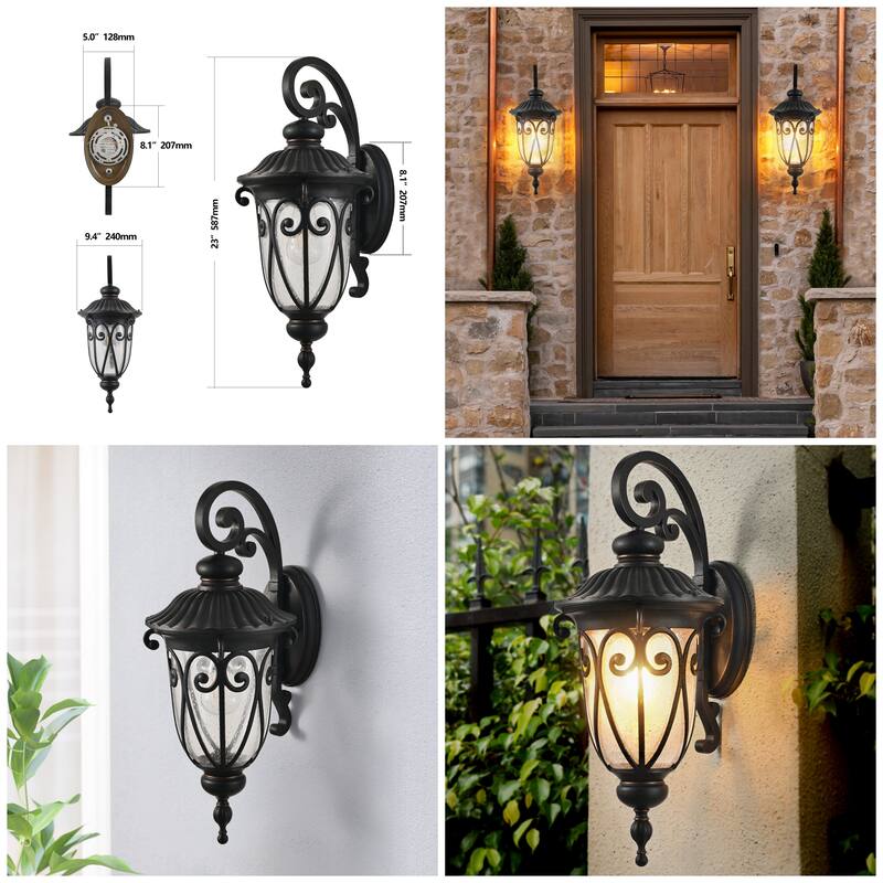 23" 1-Pack Classic Black Outdoor Wall Lantern with Bubble Glass