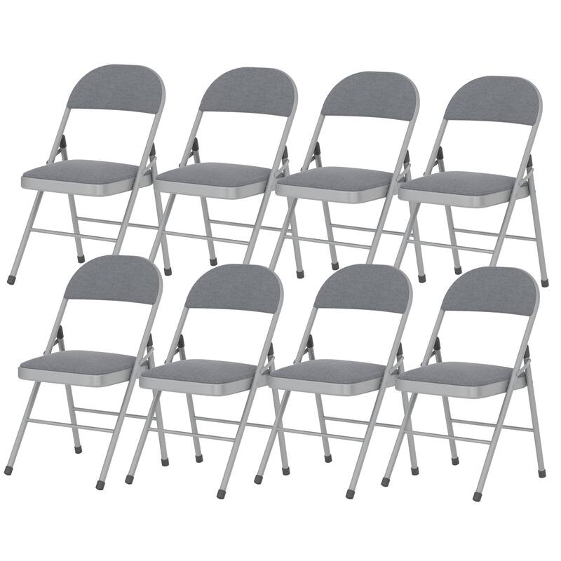 8 Pack Portable Padded Folding Chair, Upholstered Folding Dining Chairs Pack of 8, Metal Event Commercial Chairs - Dark Grey