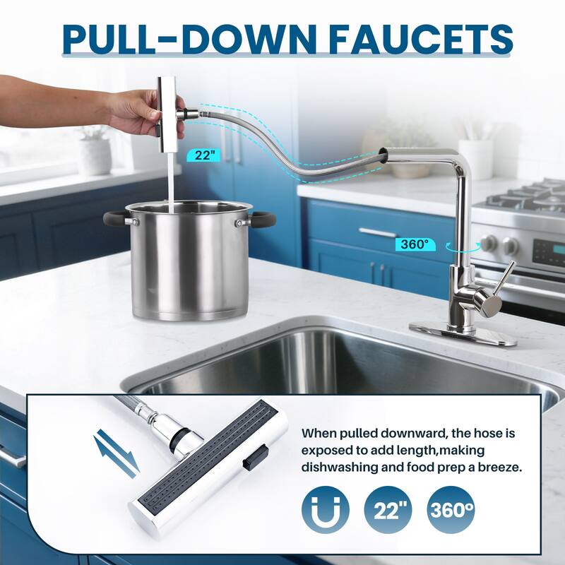 WOWOW Single Handle Waterfall Pull Down Sprayer Kitchen Faucet