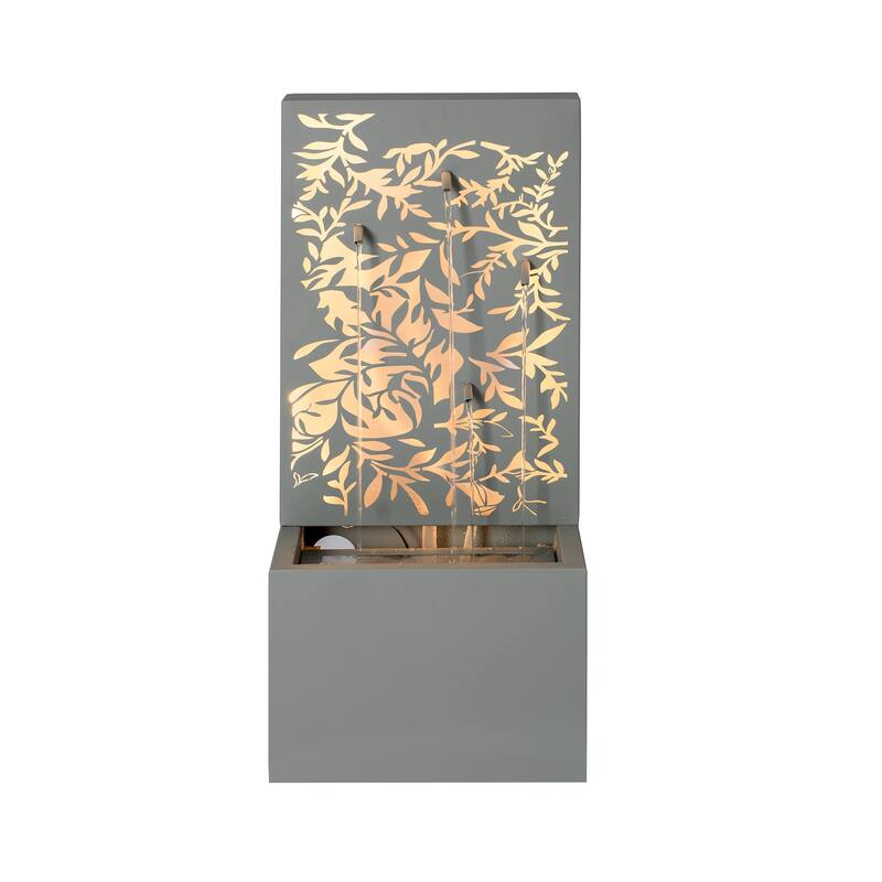 Christopher Knight Home - Modern 30.71"H Metal Water Wall Fountain with LED Lights & Leaf Cutout Design