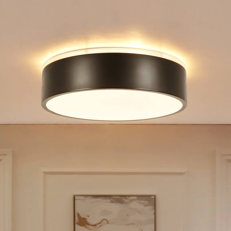 11.81 in. Modern Drum Metal Integrated LED Flush Mount Ceiling Light