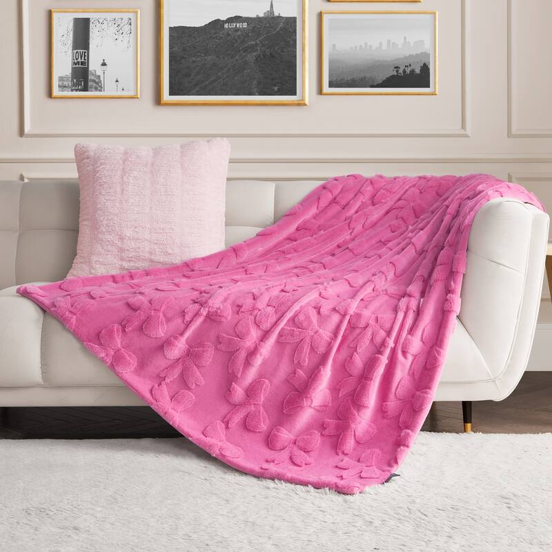 Juicy Couture 3D Faux Fur Throw Blanket - 50"x70" - Hot Pink Bows