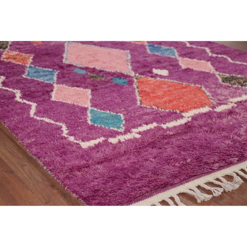 Hand Knotted Oriental 100% Wool Carpet Modern Geometric Purples Moroccan Area Rug - 8' 6'' X 4' 11''