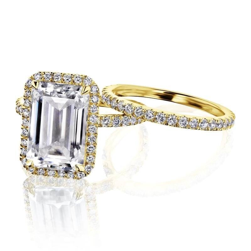 Kobelli Signature Collection 6.5 Carat Moissanite & Diamond 14k Solid Gold Emerald Halo Near Eternity Eloise Bridal Set