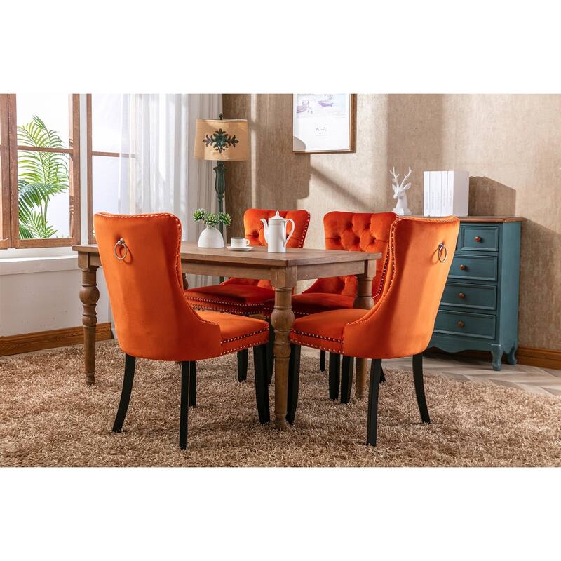 Tufted Solid Wood Velvet Upholstered Dining Chair - Orange