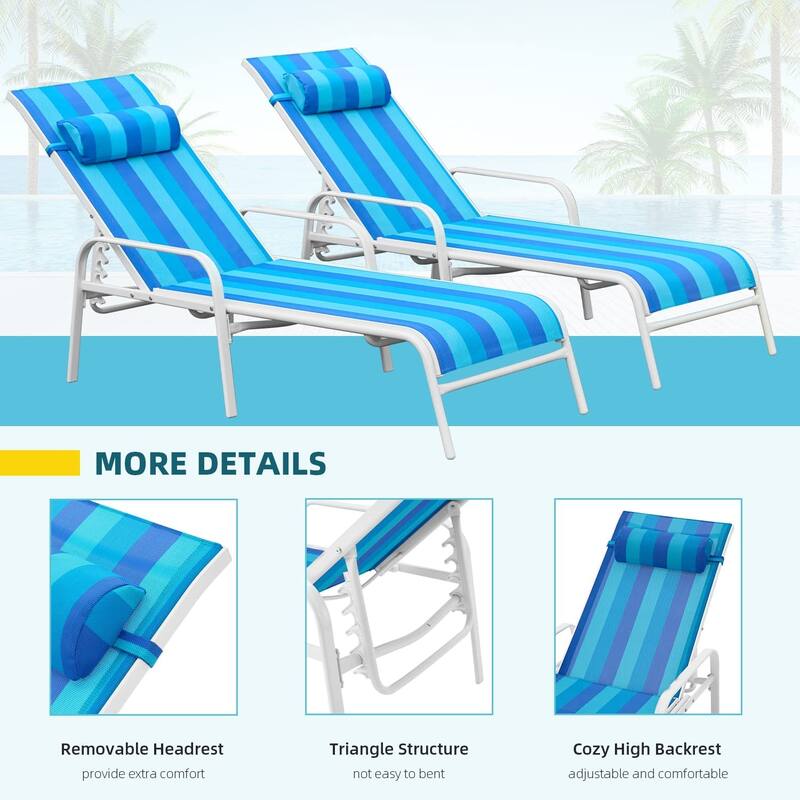 EROMMY Outdoor Patio Lounge Chair, Adjustable Recliner Outdoor Lounge Chairs, Multiple Colors Available