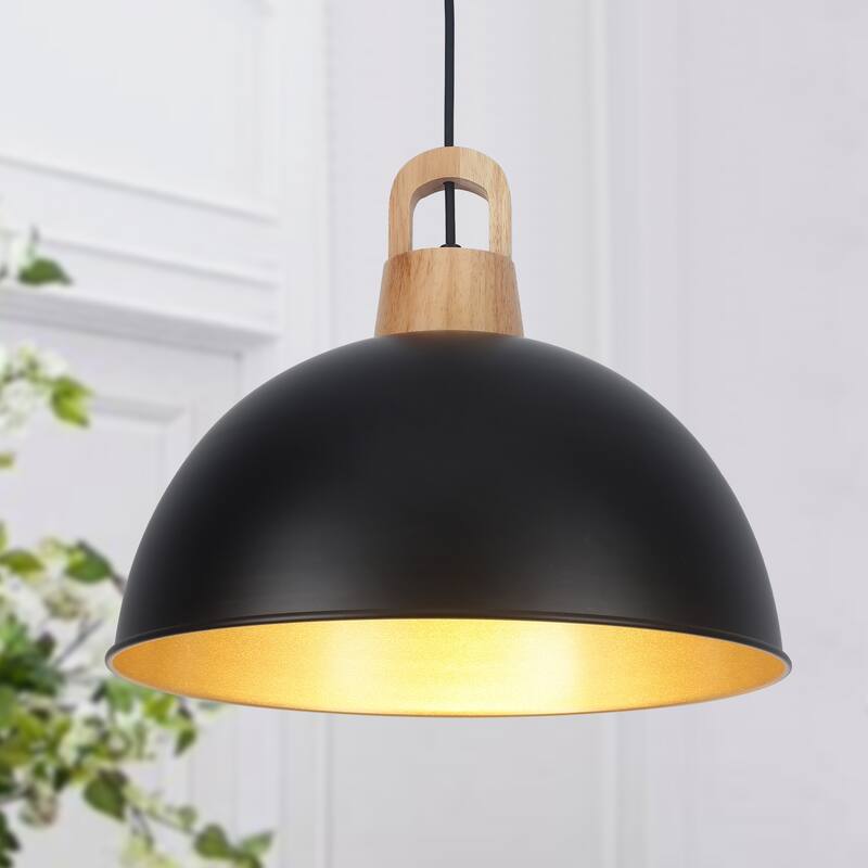 1 - light Industrial Dome Pendant Modern Hanging Lamp for Dining Room Living Room Foyer - 16in - Black