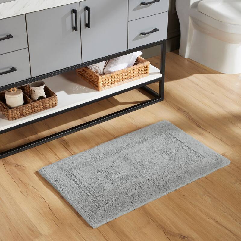 Better Trends Bath Rugs Set 100% Cotton Reversible Water Absorbent Bathroom Rug for Shower, Sink, Bath Mats - Lux Collection - 4 Piece Set 17"x24" | 20"x20" | 21"x34" | 20"x60" - Silver