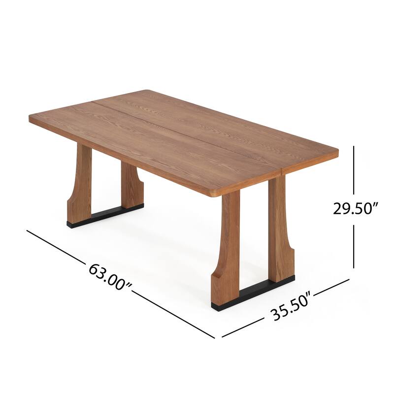 Roomfitters 63" Rectangular Dining Table with Solid Wood Top and Sturdy Double Pedestal Base, Modern Kitchen Table