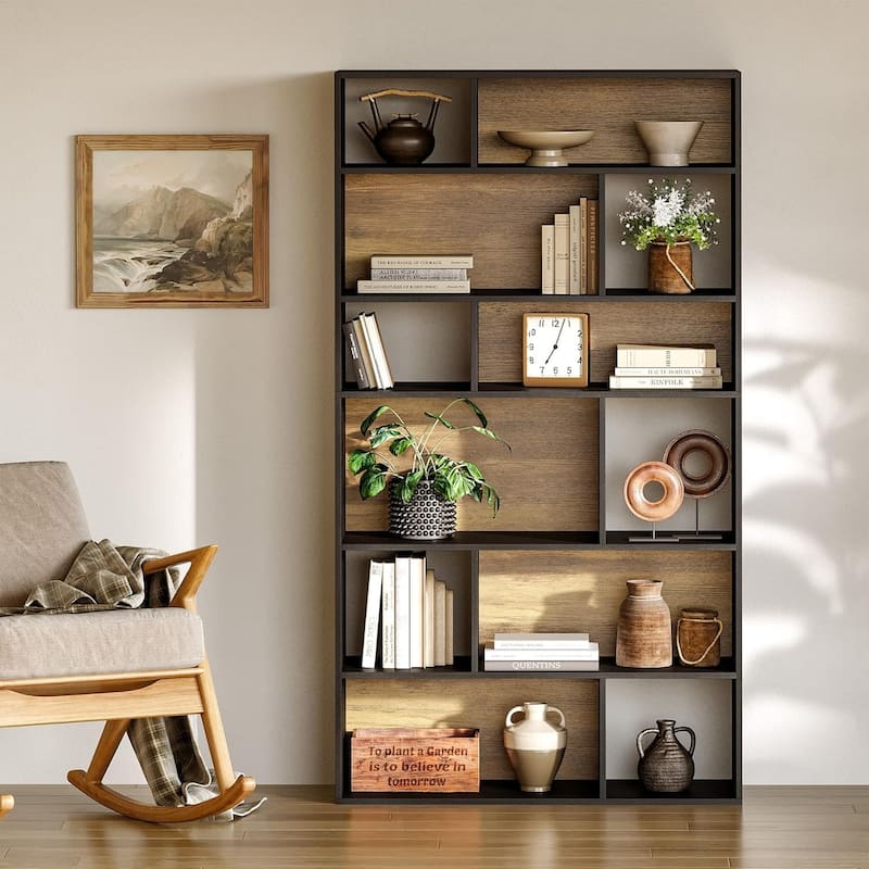 6-Tier Bookcase Bookshelf, 70.9" Tall Black Bookshelf Geometric Display Shelf