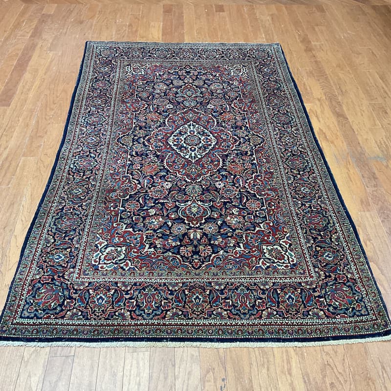 HERAT ORIENTAL Antique 1920s Handmade Kashan Wool Rug - 4'2" x 6'8"
