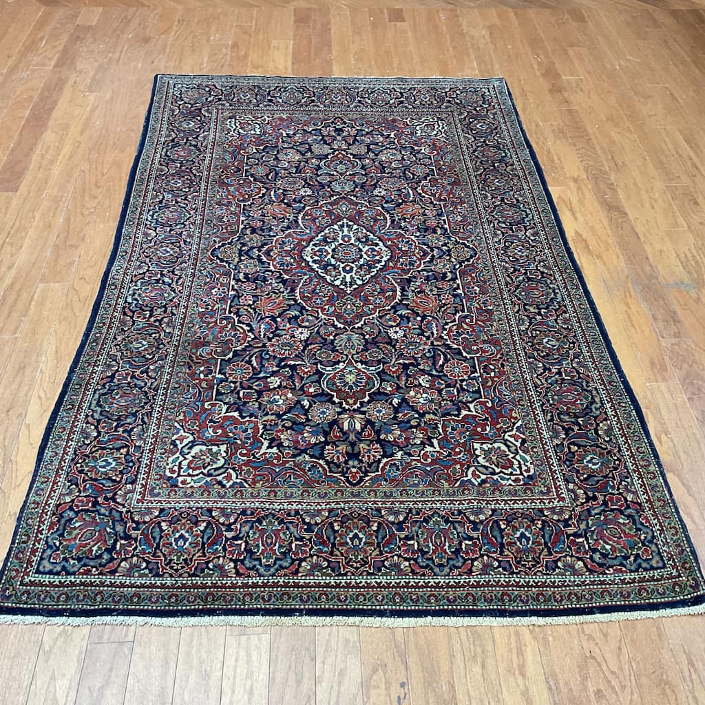 HERAT ORIENTAL Antique 1920s Handmade Kashan Wool Rug - 4'2" x 6'8"