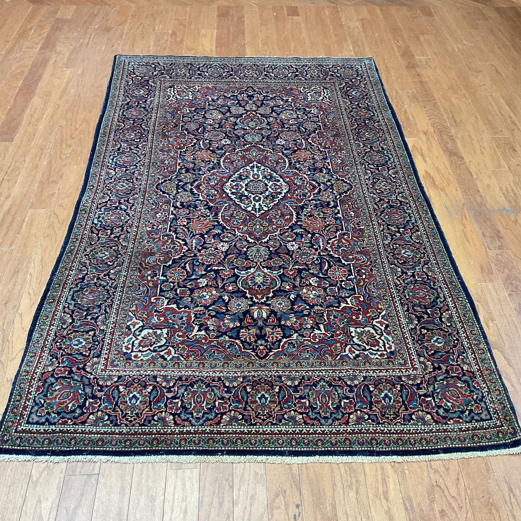 HERAT ORIENTAL Antique 1920s Handmade Kashan Wool Rug - 4'2" x 6'8"
