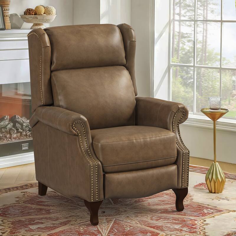 Push Back Genuine Leather Recliner Chair,Modern Recliner Sofa With Adjustable Backrest And Single Chair For Living Room - Grayish Brown