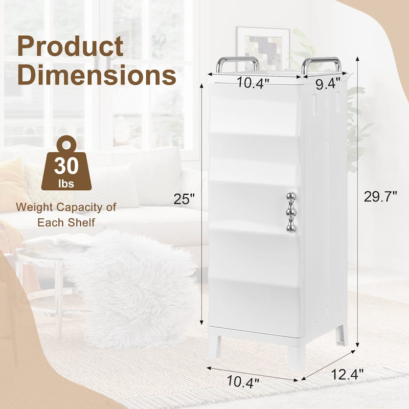 VECELO White Waterproof Plastic Bathroom Storage Cabinet with Adjustable Shelves Space Saving Narrow Cabinet with Handles