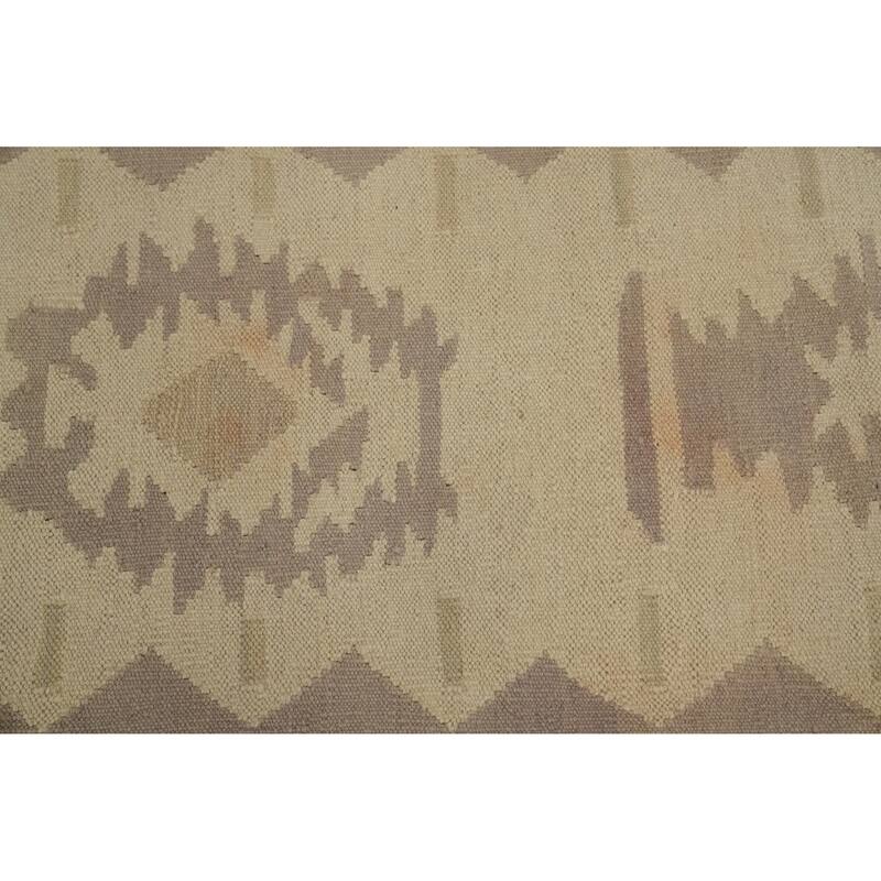 Hand Woven Oriental 100% Wool Carpet Southwestern Tribal Beige & Ivories Kilim Runner Rug - 7' 11'' X 2' 2''