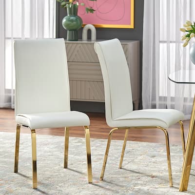 Simple Uptown Glam Gold Faux Leather Parsons Chairs (Set of 2)